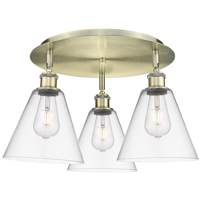 Image 1 Berkshire 19.75"W 3 Light Antique Brass Flush Mount With Clear Glass S