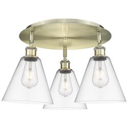 Berkshire 19.75"W 3 Light Antique Brass Flush Mount With Clear Glass S