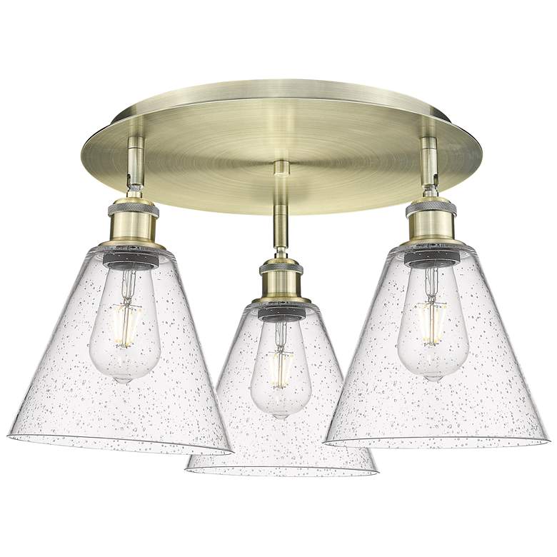 Image 1 Berkshire 19.75"W 3 Light Antique Brass Flush Mount With Seedy Glass S