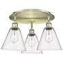 Berkshire 19.75"W 3 Light Antique Brass Flush Mount With Seedy Glass S