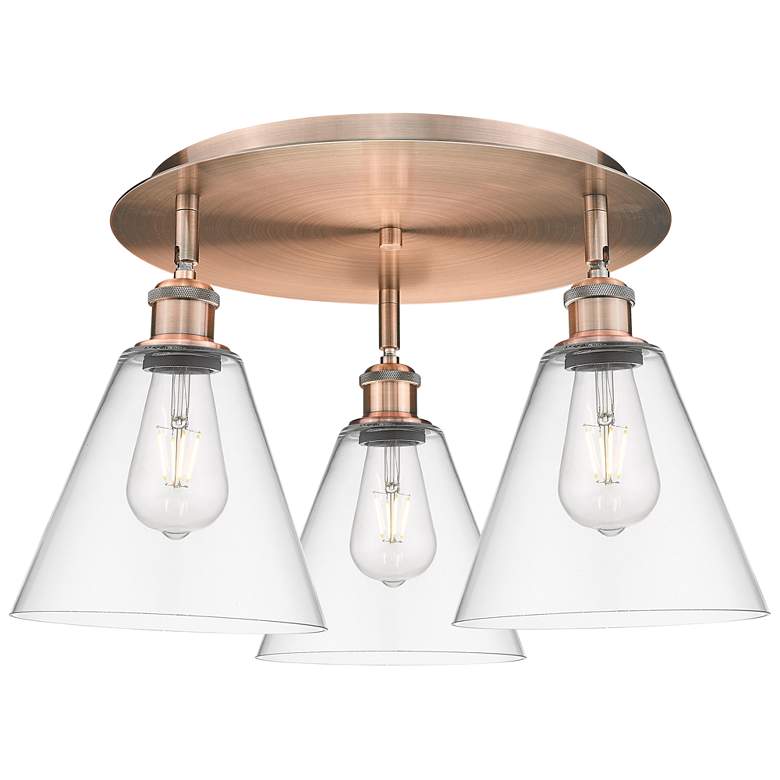 Image 1 Berkshire 19.75"W 3 Light Antique Copper Flush Mount With Clear Glass