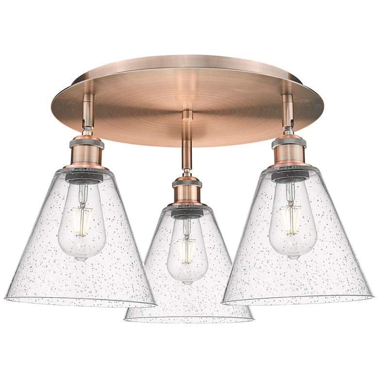 Image 1 Berkshire 19.75"W 3 Light Antique Copper Flush Mount With Seedy Glass