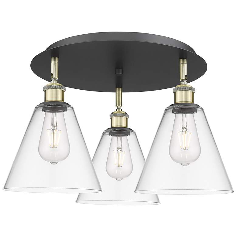 Image 1 Berkshire 19.75"W 3 Light Black Antique Brass Flush Mount w/ Clear Sha