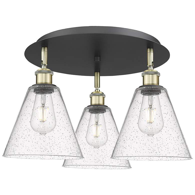 Image 1 Berkshire 19.75"W 3 Light Black Antique Brass Flush Mount w/ Seedy Sha