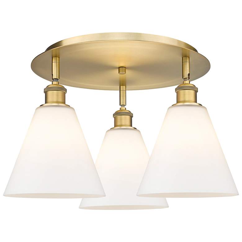 Image 1 Berkshire 19.75"W 3 Light Brushed Brass Flush Mount w/ White Shade