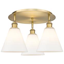 Berkshire 19.75"W 3 Light Brushed Brass Flush Mount w/ White Shade