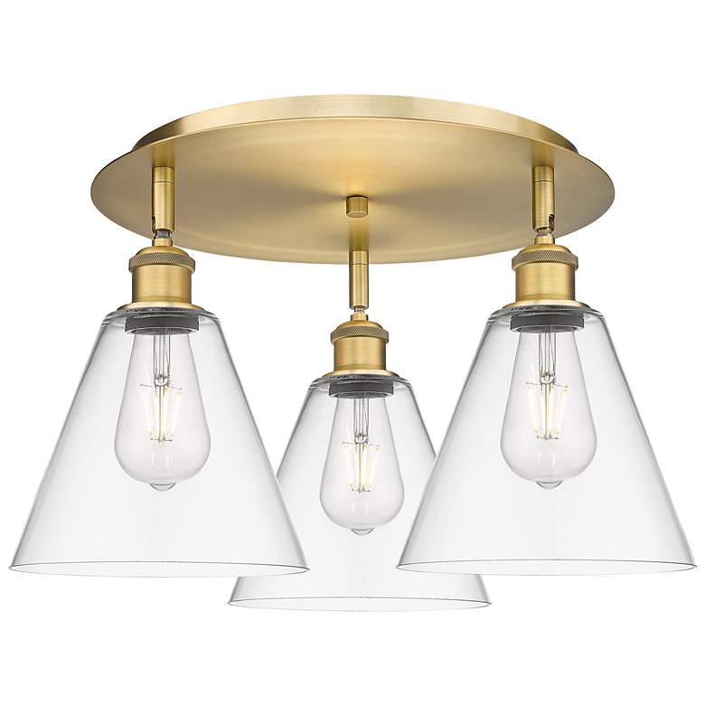 Image 1 Berkshire 19.75"W 3 Light Brushed Brass Flush Mount With Clear Glass S