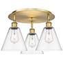 Berkshire 19.75"W 3 Light Brushed Brass Flush Mount With Clear Glass S