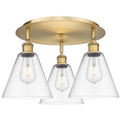 Berkshire 19.75"W 3 Light Brushed Brass Flush Mount With Clear Glass S