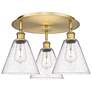 Berkshire 19.75"W 3 Light Brushed Brass Flush Mount With Seedy Glass S
