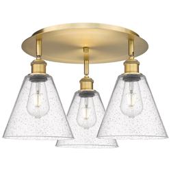Berkshire 19.75"W 3 Light Brushed Brass Flush Mount With Seedy Glass S