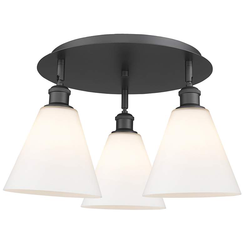 Image 1 Berkshire 19.75"W 3 Light Matte Black Flush Mount w/ White Shade