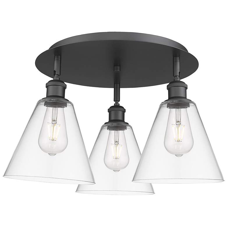 Image 1 Berkshire 19.75"W 3 Light Matte Black Flush Mount With Clear Glass Sha