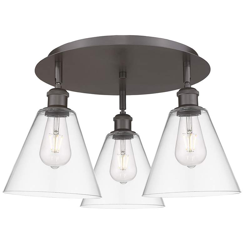Image 1 Berkshire 19.75"W 3 Light Oil Rubbed Bronze Flush Mount w/ Clear Shade