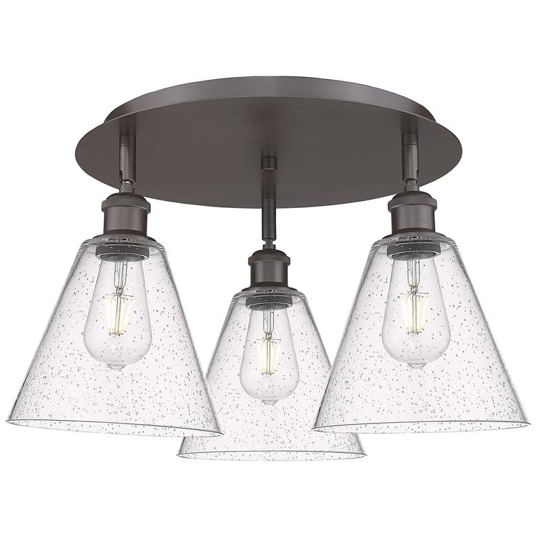 Image 1 Berkshire 19.75"W 3 Light Oil Rubbed Bronze Flush Mount w/ Seedy Shade