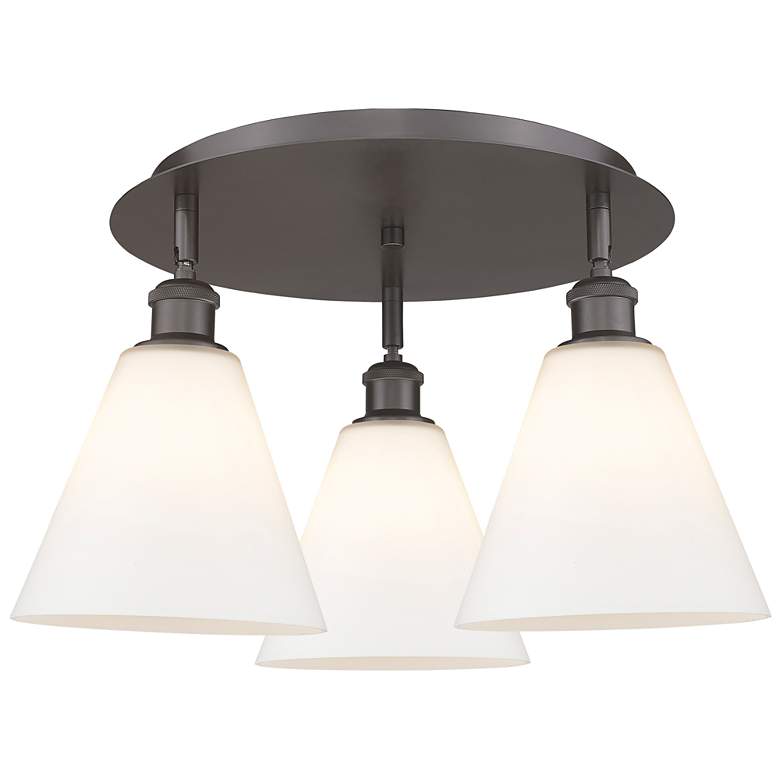 Image 1 Berkshire 19.75"W 3 Light Oil Rubbed Bronze Flush Mount w/ White Shade