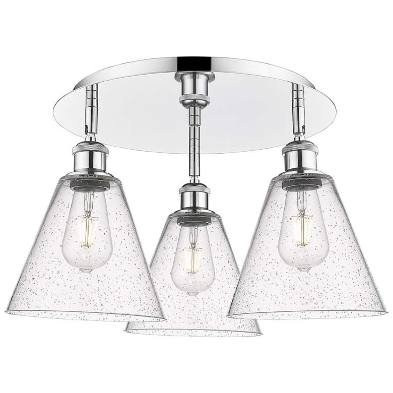 Image 1 Berkshire 19.75"W 3 Light Polished Chrome Flush Mount w/ Seedy Glass S