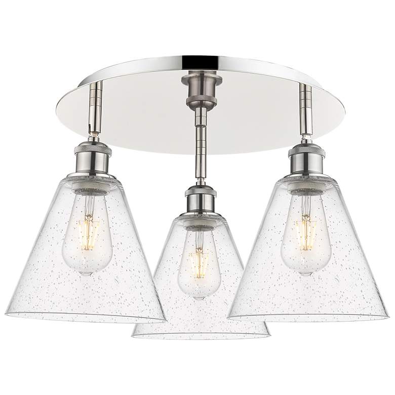Image 1 Berkshire 19.75"W 3 Light Polished Nickel Flush Mount w/ Seedy Glass S