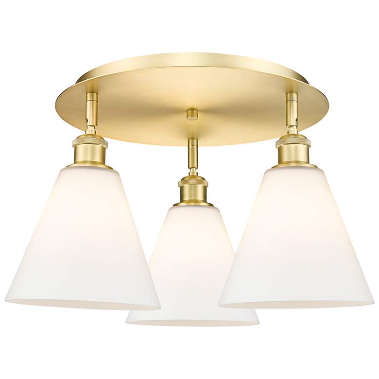 Image 1 Berkshire 19.75"W 3 Light Satin Gold Flush Mount w/ Matte White Glass
