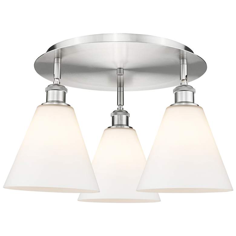 Image 1 Berkshire 19.75"W 3 Light Satin Nickel Flush Mount w/ White Shade