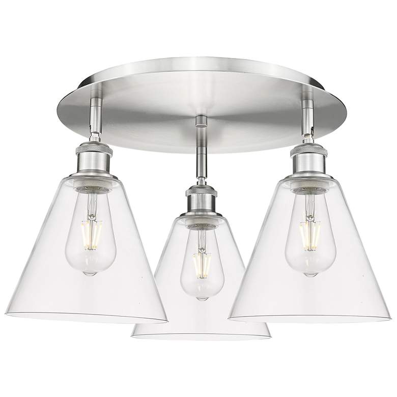 Image 1 Berkshire 19.75"W 3 Light Satin Nickel Flush Mount With Clear Glass Sh