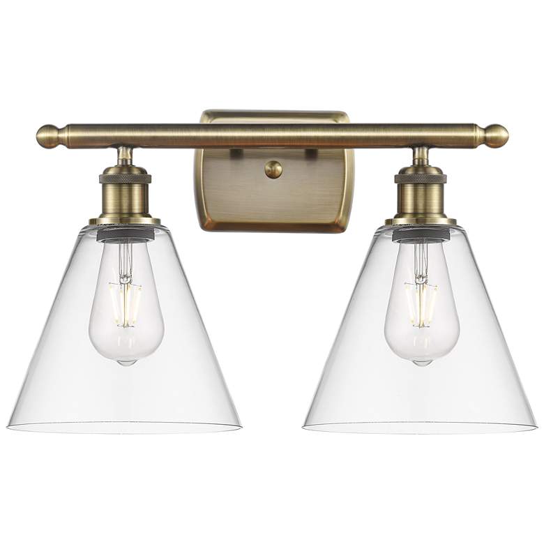 Image 1 Berkshire 2 Light 18" Bath Light - Antique Brass - Clear Shade