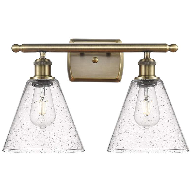 Image 1 Berkshire 2 Light 18" Bath Light - Antique Brass - Seedy Shade