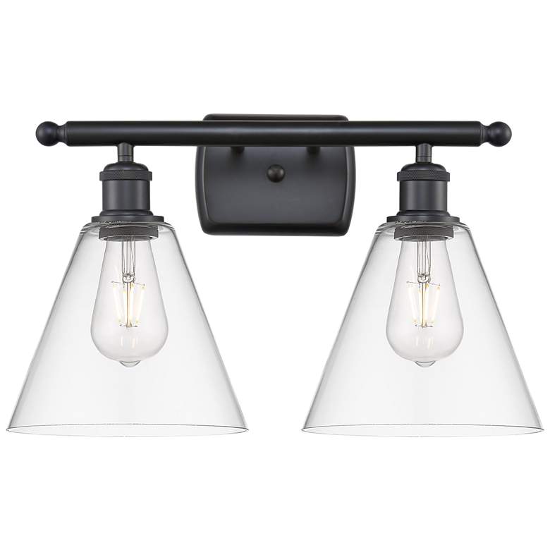 Image 1 Berkshire 2 Light 18" Bath Light - Matte Black - Clear Shade