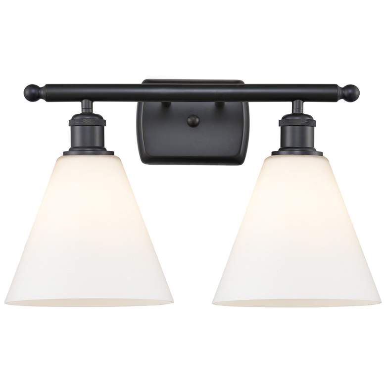 Image 1 Berkshire 2 Light 18" Bath Light - Matte Black - Matte White Shade