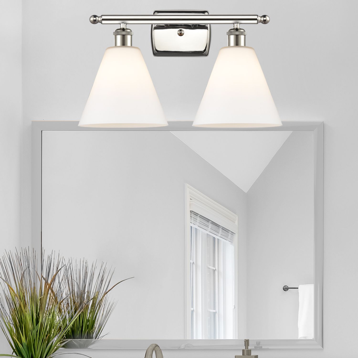Image 3 Berkshire 2 Light 18" Bath Light - Polished Nickel - Matte White Shade more views