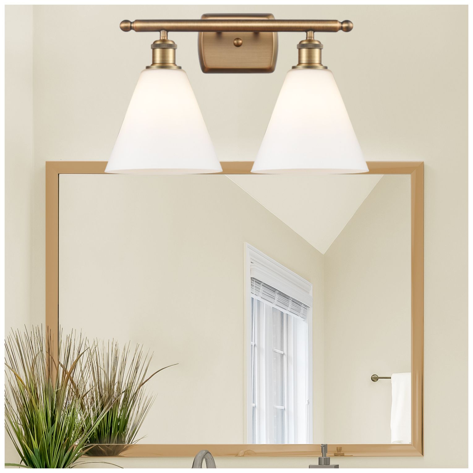 Thumbnail4 of Berkshire 2 Light 18" LED Bath Light - Brushed Brass - Matte White Sha more views