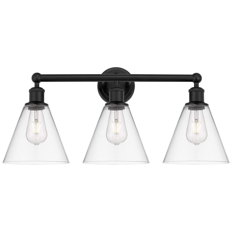 Image 1 Berkshire 26" Wide 3 Light Matte Black Bath Vanity Light With Clear Sh