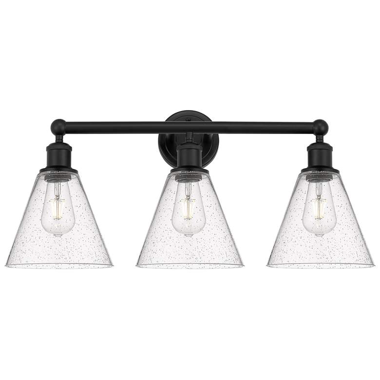 Image 1 Berkshire 26" Wide 3 Light Matte Black Bath Vanity Light With Seedy Sh