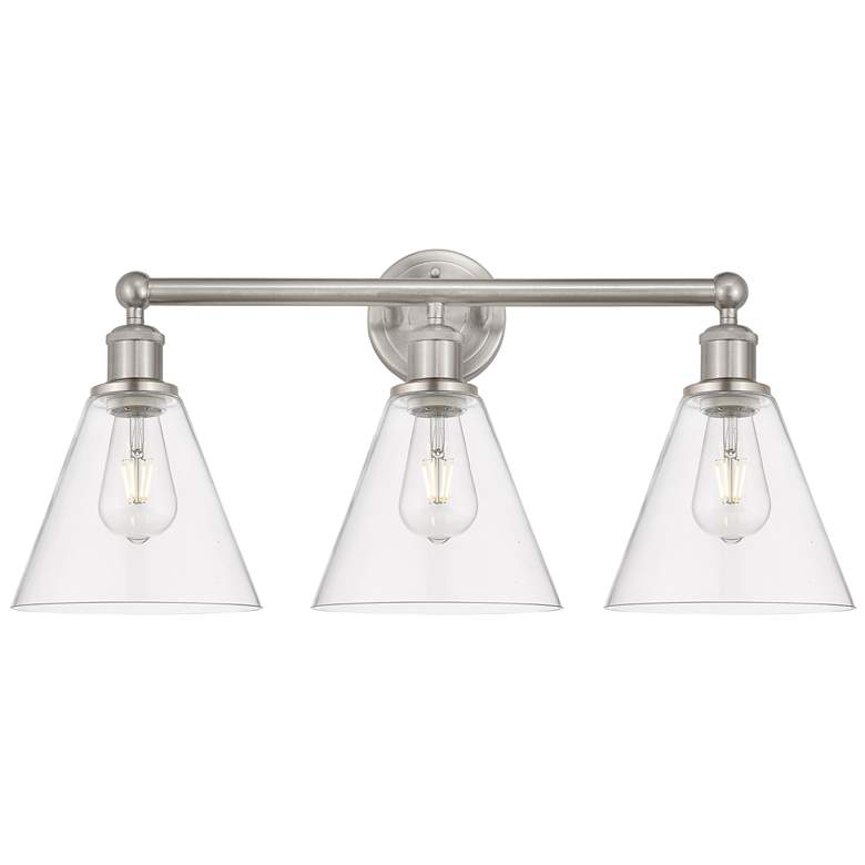 Image 1 Berkshire 26 inch Wide 3 Light Satin Nickel Bath Vanity Light With Clear S