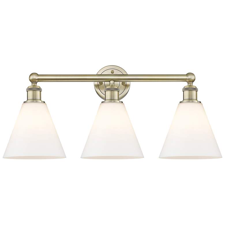 Image 1 Berkshire 26"W 3 Light Antique Brass Bath Vanity Light With White Shad