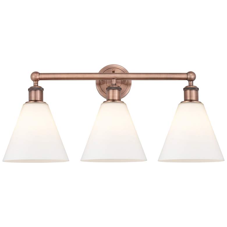Image 1 Berkshire 26"W 3 Light Antique Copper Bath Vanity Light With White Sha