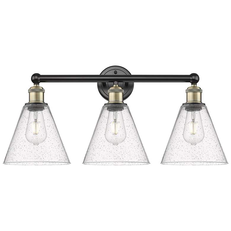 Image 1 Berkshire 26"W 3 Light Black Antique Brass Bath Light With Seedy Shade