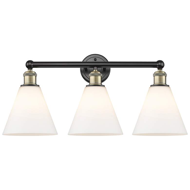 Image 1 Berkshire 26"W 3 Light Black Antique Brass Bath Light With White Shade