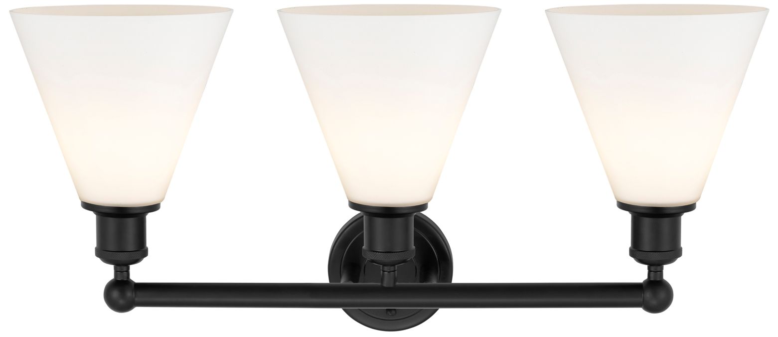Image 2 Berkshire 26"W 3 Light Matte Black Bath Vanity Light With Matte White  more views