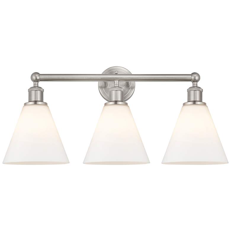 Image 1 Berkshire 26"W 3 Light Satin Nickel Bath Vanity Light With White Shade