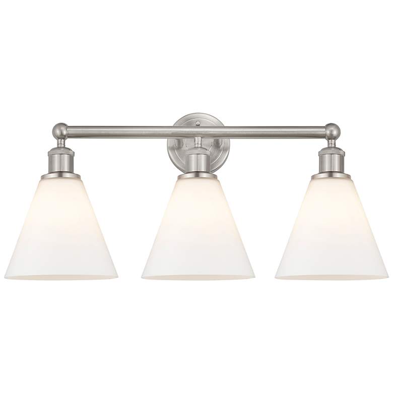 Image 1 Berkshire 26 inchW 3 Light Satin Nickel Bath Vanity Light With White Shade