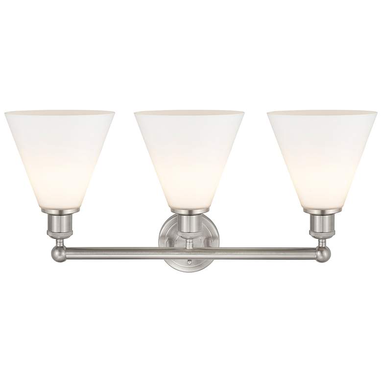 Image 3 Berkshire 26 inchW 3 Light Satin Nickel Bath Vanity Light With White Shade more views