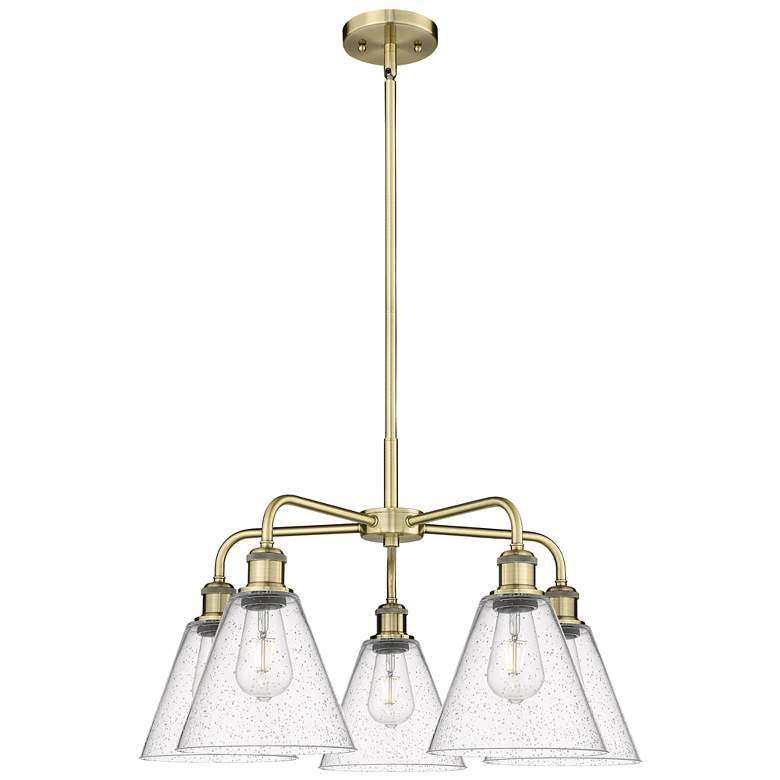 Image 1 Berkshire 26"W 5 Light Antique Brass Stem Hung Chandelier With Seedy S