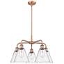 Berkshire 26"W 5 Light Antique Copper Stem Hung Chandelier With Seedy 
