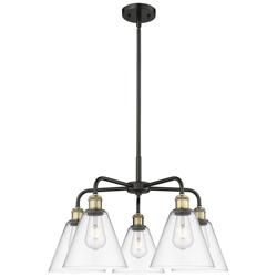 Berkshire 26&quot;W 5 Light Black Brass Stem Hung Chandelier With Clear Sha