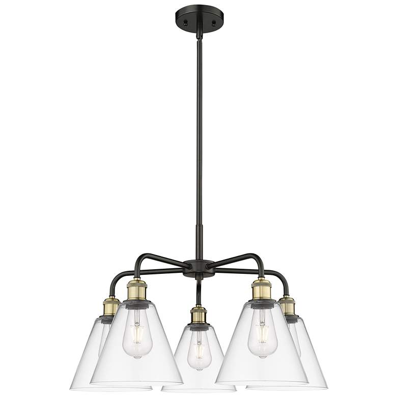 Image 1 Berkshire 26"W 5 Light Black Brass Stem Hung Chandelier With Clear Sha