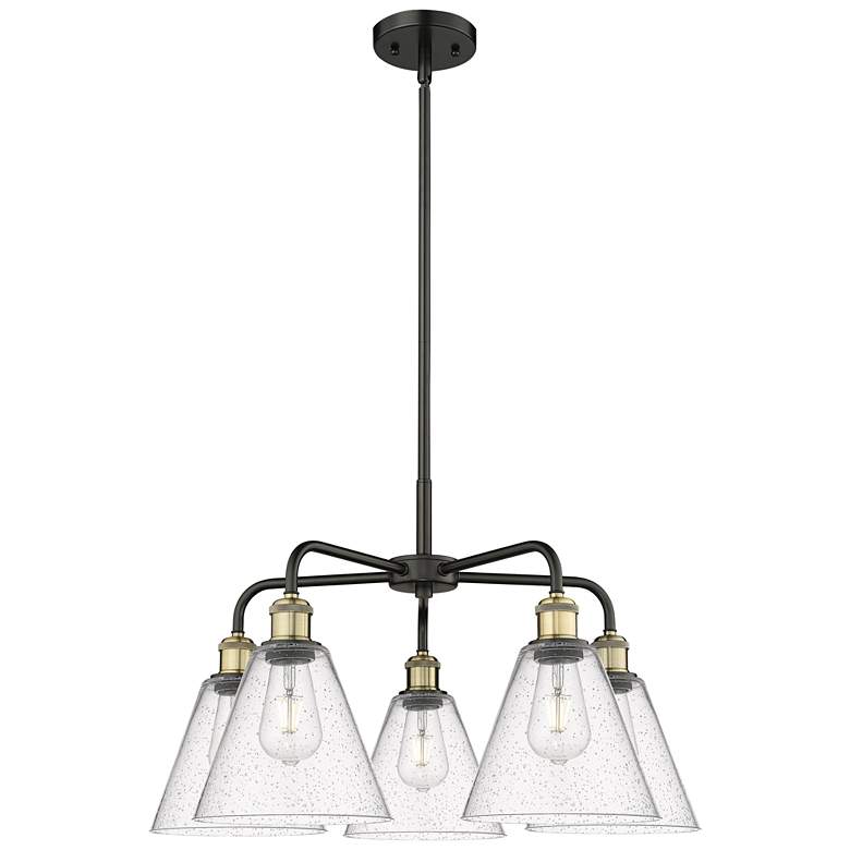 Image 1 Berkshire 26"W 5 Light Black Brass Stem Hung Chandelier With Seedy Sha