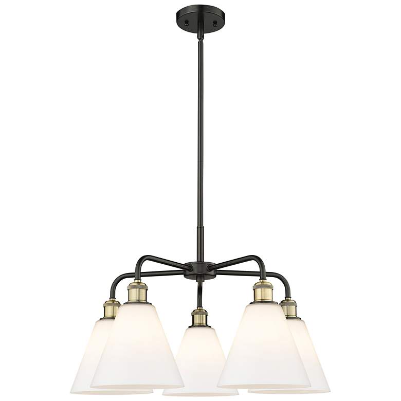 Image 1 Berkshire 26"W 5 Light Black Brass Stem Hung Chandelier With White Sha