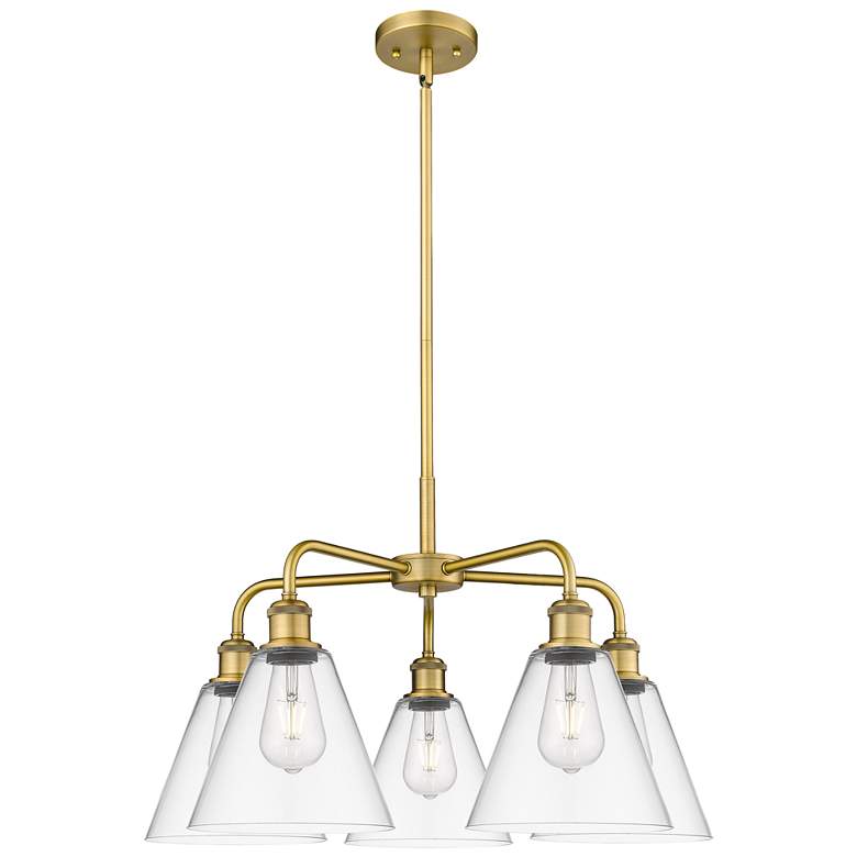Image 1 Berkshire 26"W 5 Light Brushed Brass Stem Hung Chandelier With Clear S