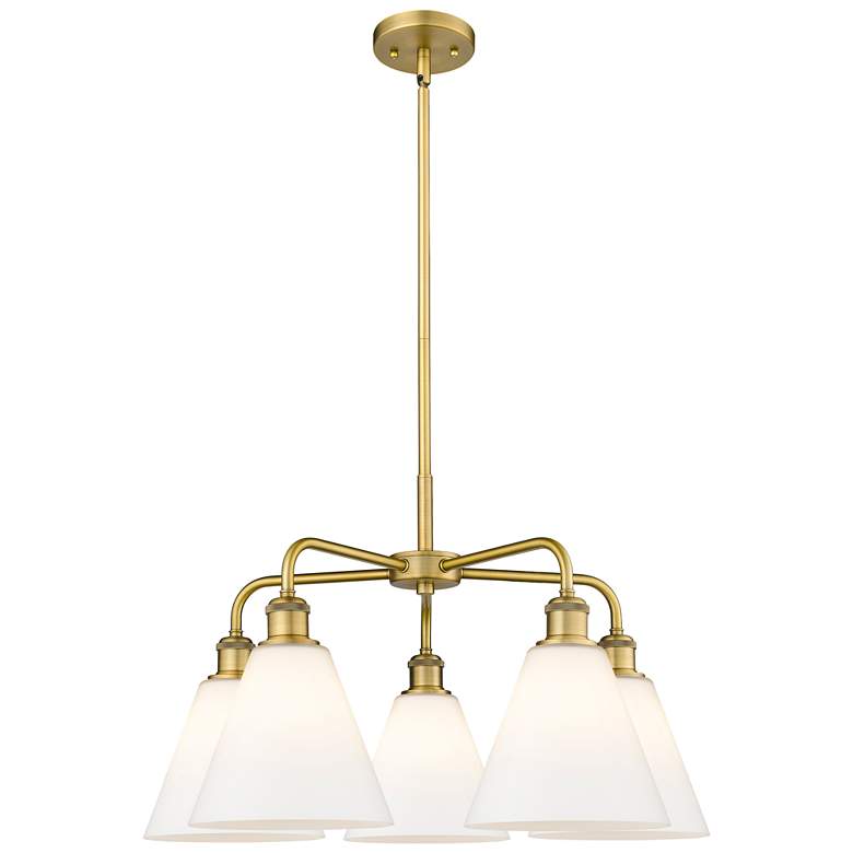 Image 1 Berkshire 26"W 5 Light Brushed Brass Stem Hung Chandelier With White S